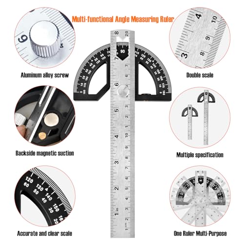 Kurras 12-Inch Adjustable Protractor Angle Finder Ruler for Woodworking