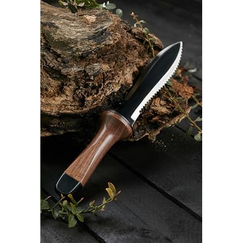 Hori Hori Garden Knife, Traditional Japanese Weeding Tool with ergonomic wooden handle. Large 7'inch blade with case. (Standard blade)