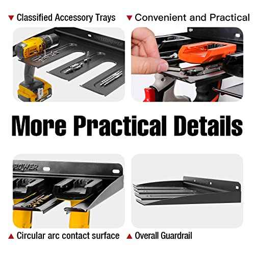UNITEDPOWER Electric Drill Storage Rack, Holds 4 Drills, Wall Mounted Power Tool Organizer for Battery Powered Hand Tools, Workshop, Shed, Garage, Home (Drill Rack)