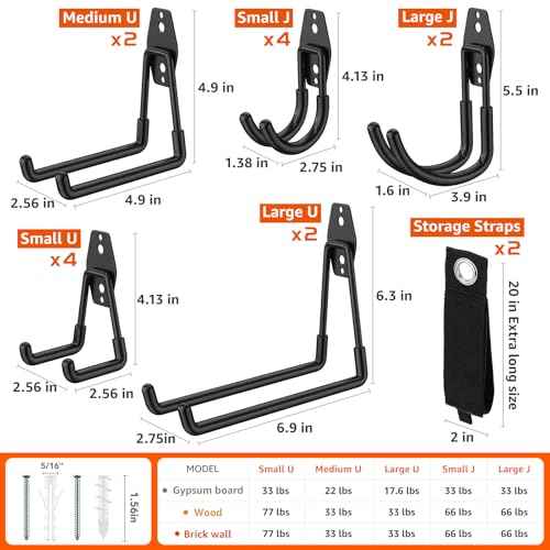 16 Pack Garage Hooks with Anti-Slip Coating Heavy Duty Wall Mount Hooks for Garage Storage and Hanging Hoses Bike Garden Tools Ropes etc