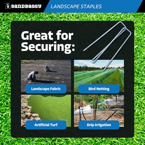 Sandbaggy 8-Gauge 6-Inch Landscape Staples – 200 Heavy-Duty Steel U-Pins for Rocky Soil & Hard Ground