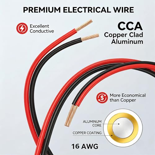 25FT 16 Gauge Red & Black CCA Speaker Wire - 2 Conductor, Flexible, Premium PVC