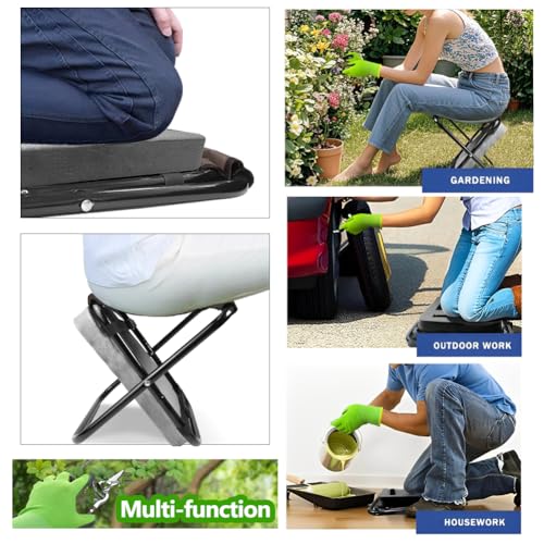 Garden Kneeler and Seat 2 in 1, Thick Soft Kneeling Pad and Foldable Gardening Stool with Gardenig Glove and Carry Tote Bag, Gardening Gifts for Women, Seniors, Mum and Dad (Grey)