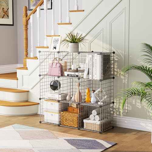C&AHOME Wire Cube Storage, 9 - Cube Organizer Metal C Grids, Modular Shelves Units, Closet Organizer, Ideal for Home, Office, Living Room, 36.6¡±L x 12.4¡±W x 48.4¡±H, Silver Gray UWCS3009G