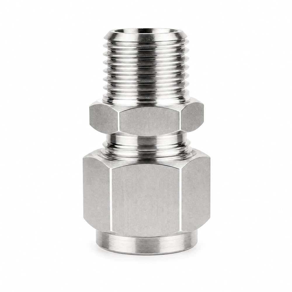 Pysrych 304 Stainless Steel Compression Fitting 1/4" Tube OD x 1/8" NPT Male Coupler Straight Adapter Connect with Double Ferrules Pack of 2