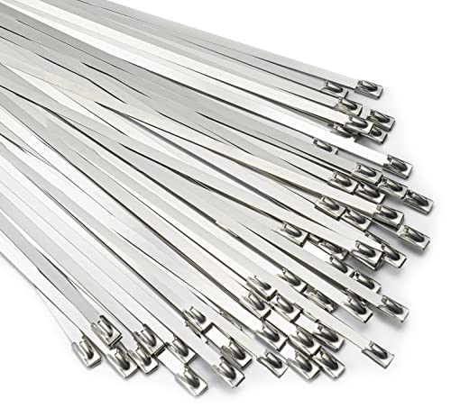 Heavy Duty Stainless Steel Zip Ties 11.8 inch 100 Pack for Machinery, Vehicles, Outdoor Use