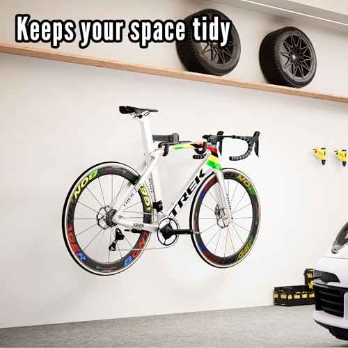 Bike Wall Mount Hanger - Adjustable Horizontal Bicycle Storage Rack for Garage and Home - Metal Hook Holder for Road, Mountain, and Hybrid Bikes