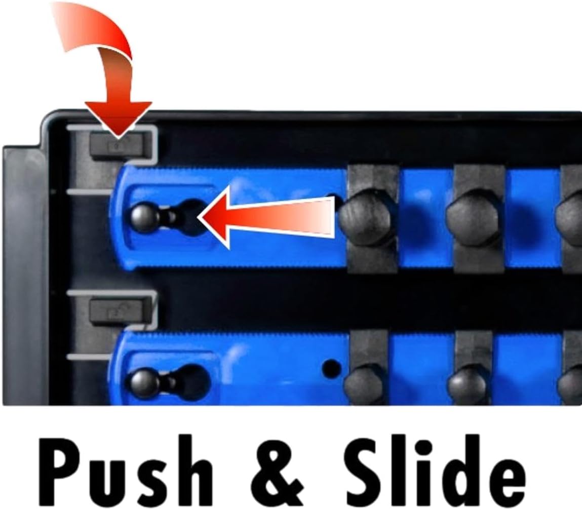 Ernst Manufacturing 19-Inch Socket Boss Organizer with Twist-Lock 2 Rails for 1/2-Inch Drive Sockets, Blue, Model 8457 – Secure and Durable Socket Storage Solution - Made in USA
