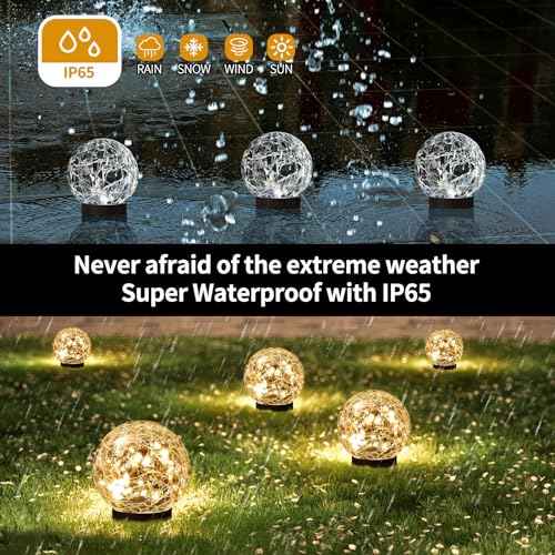 Solar Globe Lights Outdoor Waterproof-Solar Balls Garden-Cracked Glass Ball Solar Lights Outdoor-Solar Orbs Outside-Outdoor Decorations Patio & Yard Lawn Backyard Decor (GUO-XBQ-5-5-5)