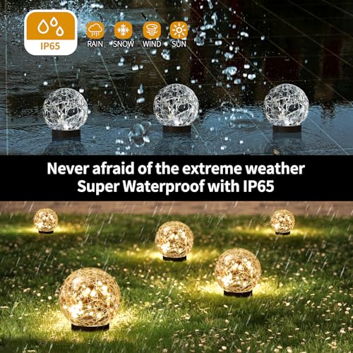 JKIMK Solar Globe Lights Outdoor Waterproof Garden Balls - Warm White, 2 Globes
