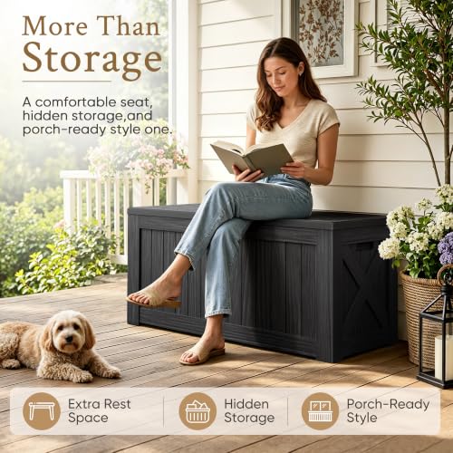 Devoko 120 Gallon Waterproof Resin Deck Storage Box - Black