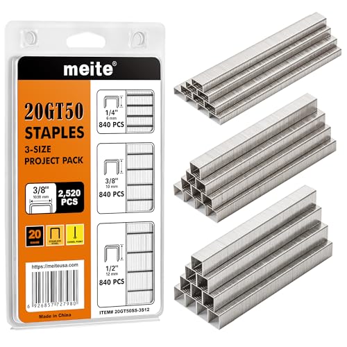 Meite T50 Stainless Steel Staples Assorted Sizes 2,520 Count for Upholstery & Marine Use