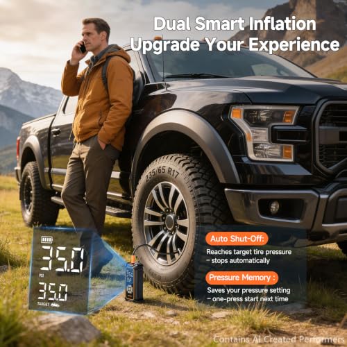OlarHike Portable Tire Inflator with Large 6000mAh Battery & Dual Power, Gray - Fast Car & SUV Inflation