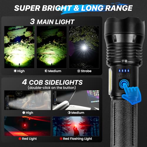 THY TRY Flashlights High Lumens - 2 Pack, Rechargeable Flashlights 90000 High Lumens, Super Bright LED Flashlight with 7 Modes, High Powered Flash Light for Home, Outdoor Activities