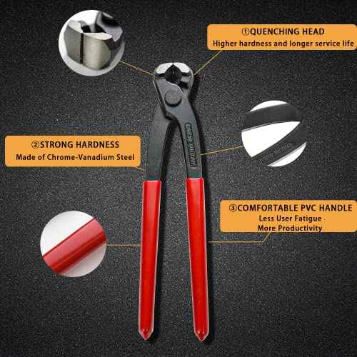 AKIHISA 9 inch Ear Clamp Pliers, Chrome Vanadium Steel Crimper Tool, Nail Remover, Pincer Crimper Tool for Pipe Hose Clamps