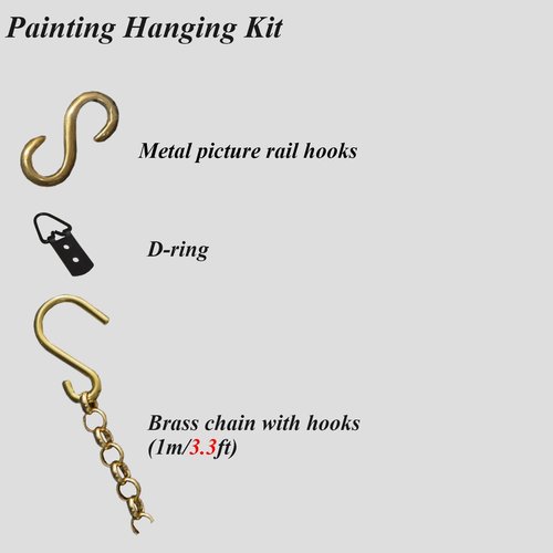 UrbanUp Picture Rail Hanging System Brass Chain with Hooks & D - Rings, 3.3ft Long Gold Chain for Picture Hanging Rail, Picture Hanging Hardware Adjustable(4pcs)
