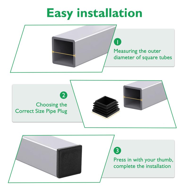EASYEAH 3/4" (19mm) Plastic Hole Plugs Black -Square Chair Leg Caps & Pipe Plugs, Tubing End Caps for Metal and Wood Legs Tube, Outdoor Furniture Feet Table Patio Glide Floor Plastic Plugs, 24 PCS
