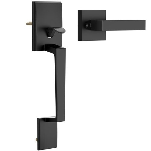 RAFECIEE Black Front Door Handle No Lock, Modern Exterior Door Handle with Passage Lever, Reversible for Left & Right Hand Door, Front Door Handleset