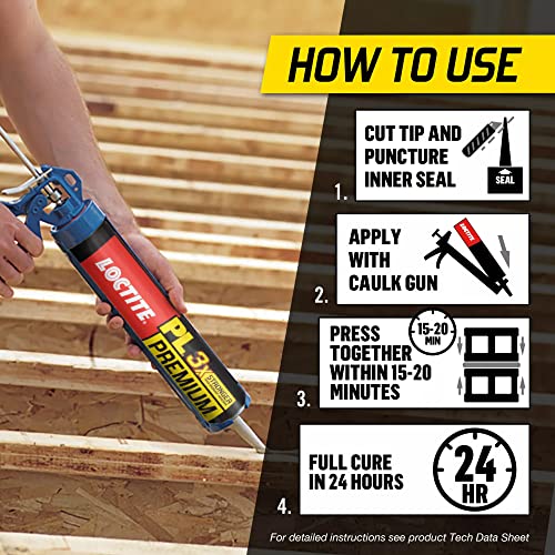 Loctite PL Premium Polyurethane Construction Adhesive - 10 fl oz, 1 Pack for Wood, Concrete & Metal