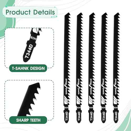 5 Pcs T344D T-Shank Jigsaw Blades 6 Inch Long Jigsaw Blades Multi-Purpose High Carbon Steel Jigsaw Blades for Quick Cutting Wood Plywood Hardwood Plastic Metal