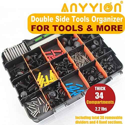 Anyyion Small Parts Organizer, 34-Compartments Double Side parts organizer with Removable Dividers for Hardware, Screws, Bolts, Nails, Beads, Jewelry. (2 Pcs, Orange)