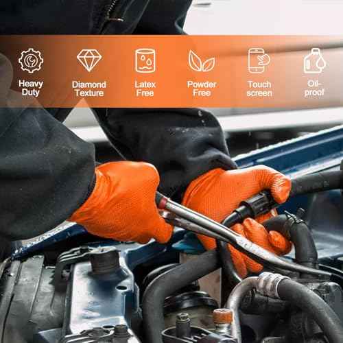 PROMEDIX P Heavy Duty Nitrile Disposable Gloves,8-mil Orange,Raised Diamond Texture Work Gloves£¬Industrial Work gloves