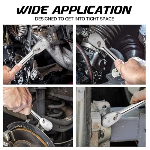 DISEN 1/4" Drive Ratchet,90-Tooth Ratchet Wrench with 7" Handle and Dust Proof Teardrop Enclosed Head, Reversible, CR-V Steel Made, CR-MO Head, Full Polished, Gifts for Men