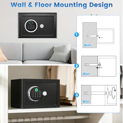 FOWORE Small Biometric Safe Box for Home Security, Compact Steel Design