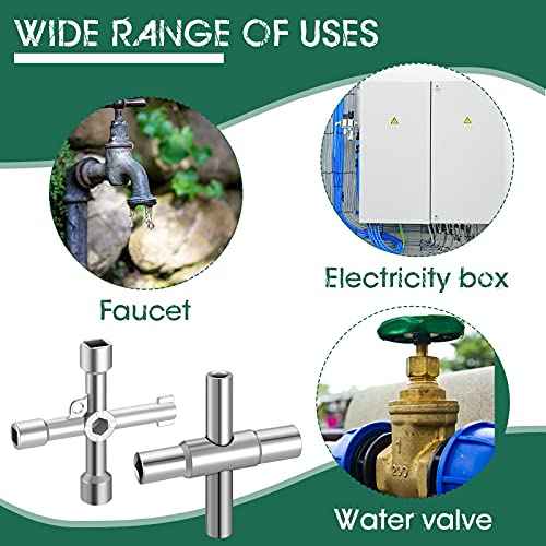 Chumia 2 Pieces Water Key 4-way 6-way Sillcock Wrench Handcuff Key Kit Utility Multifunctional Repair Tool Elevator Faucet Wrenchfor Valve Faucet Cabinet Opening and Spigots