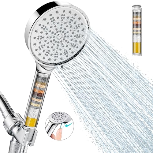 Cobbe Chrome Round Handheld Shower Head with Water Softener Filter - Hard Water Filter Showerhead