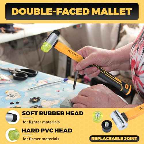 2-Piece Rubber Mallet Hammer Set, 8oz Rubber Hammer Mallet & 25mm Double-Faced Soft Mallet, Shockproof Fiberglass Handle with Cushion Grip, Damage-Free to Floor, Tile, Crafts