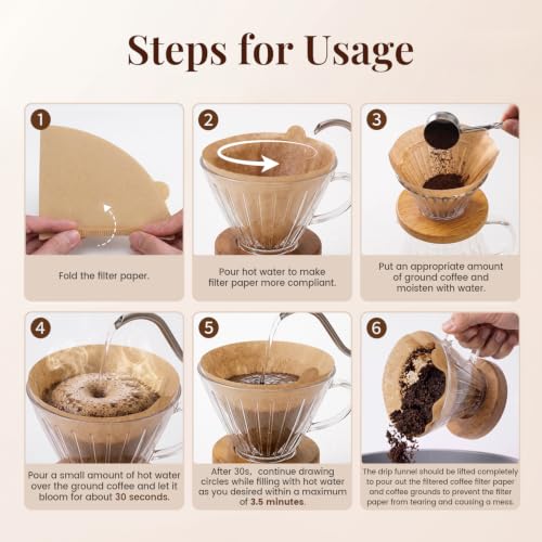 Clinuse #02 Unbleached Cone Coffee Filters 200Pcs - V-Shaped, Tear-Resistant