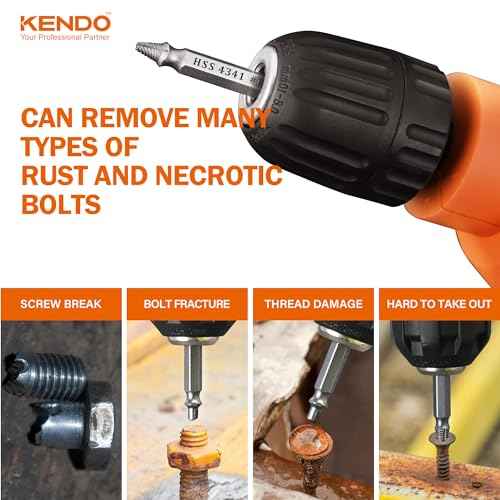 KENDO Damaged Screw Extractor Set - Remover for Stripped Screws Nuts & Bolts, Drill Bit Tools for Easy Removal of Rusty & Broken Hardware, 6PC HSS Drill Bit Bolt Extractor Kit, Superb Gifts for Men