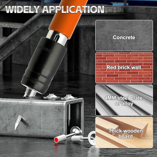 Concrete Nail Gun Kit with 50 PCS Steel Nails, 5 Gear Adjustable Mini Manual Steel Nail Gun for Concrete, Wall Fastening Rivet Tool Wall Nail Shooting Machine for Cement Wall Household Decor (Orange)
