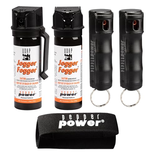 UDAP Pepper Power Jogger Fogger OC Compact Self Defense Pepper Spray with Holster, Clip and Mini Keychain, Travel Size for Runners, PSD, 5 Piece Pack