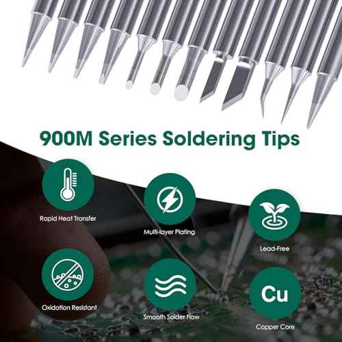 HANGLIFE 900M Soldering Iron Tips with Tip Holder for Hakko, Yihua, Atten, Quick, Ryobi, and More Soldering Stations/Guns - Replacement Solder Tips for Welding Equipment & Accessories (12 pcs)