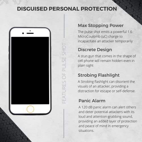 TRAMERICAA Pulse Shot 3-in-1 Phone Taser: 1.6 microCoulomb Stun Gun, 120 dB Panic Alarm, and Strobing Flashlight - Ultimate Self Defense Tool