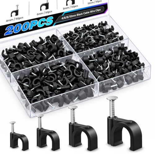 200 Pcs Cable Clips Set - Assorted Sizes for Wire Management in Home & Office
