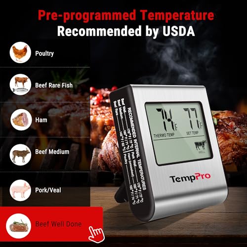 TempPro Light Silver Large LCD Digital Meat Thermometer for Cooking & Smoking