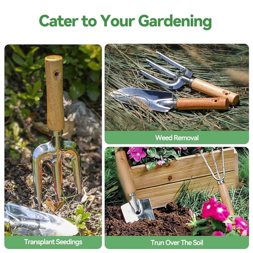 Grenebo Heavy Duty Gardening Tools Set with Green Tote Bag, Includes 8 Hand Tools for Women