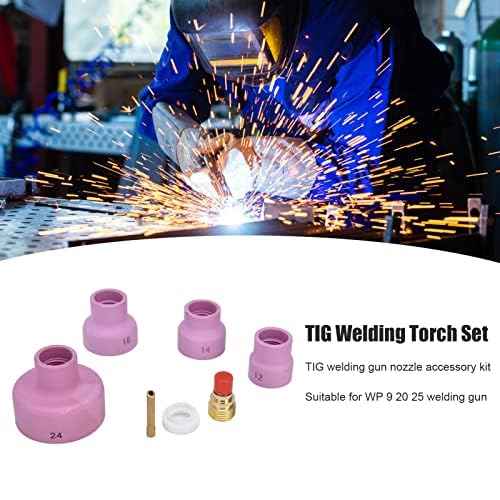 Zerone TIG Welding Torch Accessories Kit, 7Pcs for WP 9 20 25, Ceramic Nozzle +Electrode Holder+PTFE Front Cover(2.4mm) +Connector, Corded Electric, Modern Style