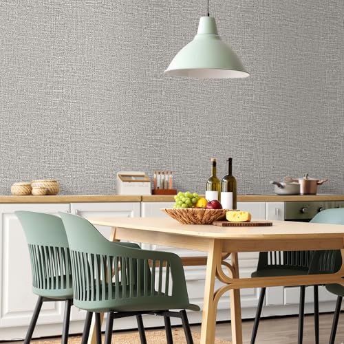 WADILE Grasscloth Peel and Stick Wallpaper 15.7x78.7in Light Gray Textured Contact Paper for Walls & Cabinets
