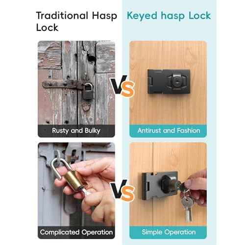 3 Inch Keyed Hasp Lock for Cabinets & Small Doors, Twist Knob Design, Heavy Duty Zinc Alloy with Chrome-Plated Iron, Includes Keys & Screws, Black