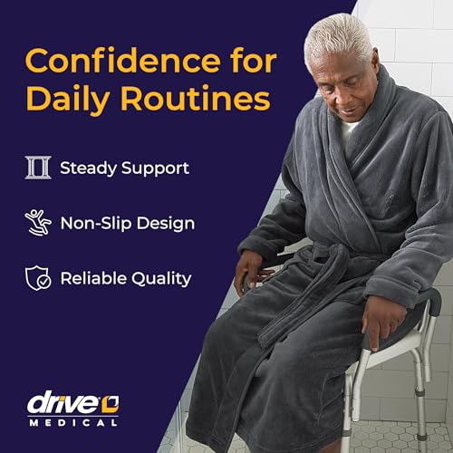 Drive Medical Premium Shower Chair with Backrest & Padded Arms, Adjustable White