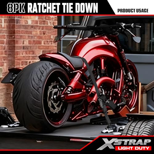 XSTRAP STANDARD 8-Pack 1x10ft Ratchet Tie Down Straps Black - Cargo Securing