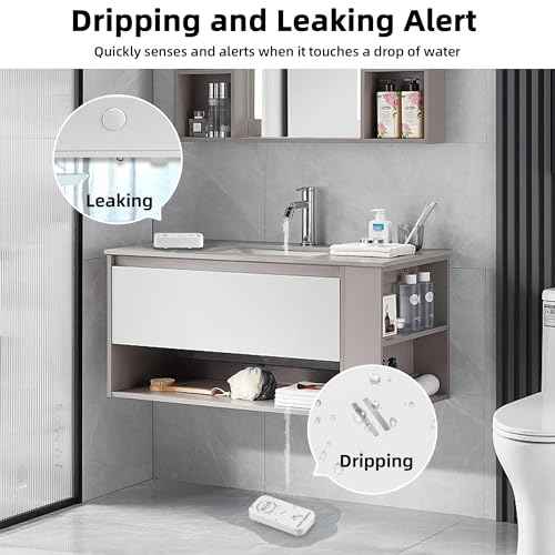 Water Sensor Alarm Leak Detector 90dB Adjustable Audio Alarm Sensor, Sensitive Leak and Drip Alert for Kitchen Bathroom Basement (2 Pack)