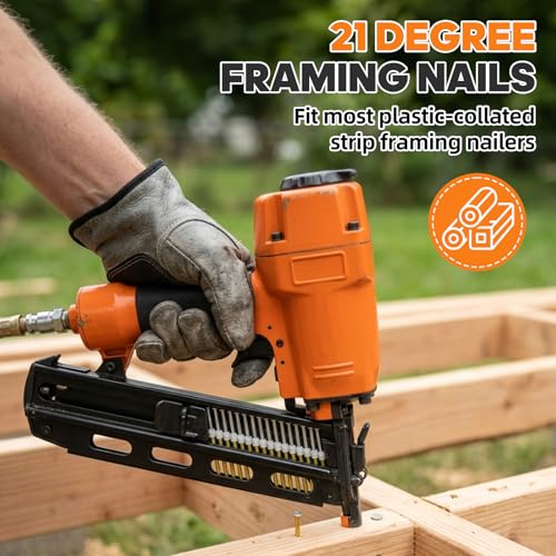 MossGrip 2 Inch x 0.113 Inch 2000 Count 21 Degree Ring Shank Framing Nails, Hot Dipped Galvanized, Compatible with Most Nail Guns