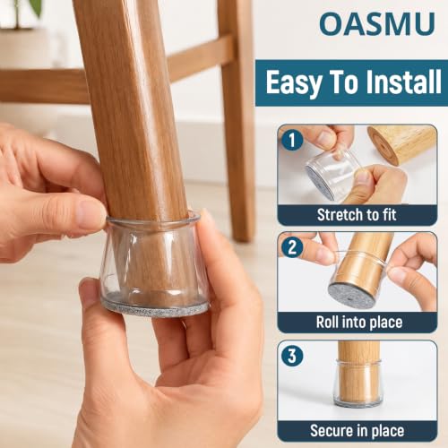 OASUM 32 Pcs Clear Large Silicone Chair Leg Floor Protectors with Felt Pads - Universal Fit