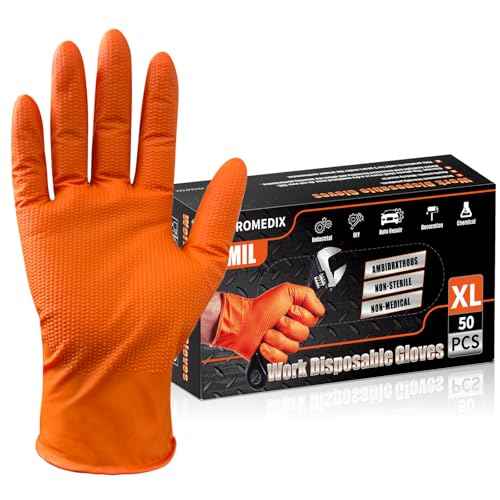 PROMEDIX P Heavy Duty Nitrile Disposable Gloves,8-mil Orange,Raised Diamond Texture Work Gloves£¬Industrial Work gloves