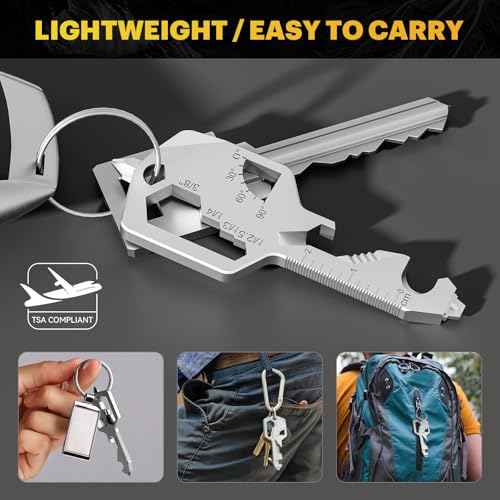 Key Shaped Pocket MultiTool 20-in1 Multi Tool, Stainless Steel Keychain Utility Gadget,Gift for Men, Women, Father,Groomsmen, Valentine's, Birthday, Christmas (Silver)